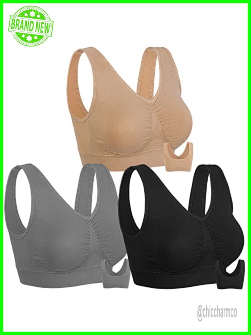 3 Pack Wireless Padded Sports Bras Women Medium Support Seamless